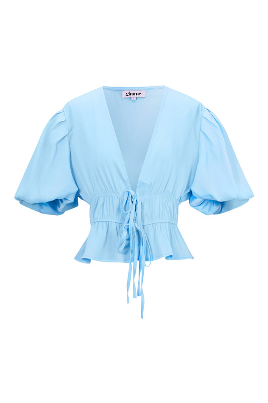 Elegant Short Sleeve Top in Green and Blue