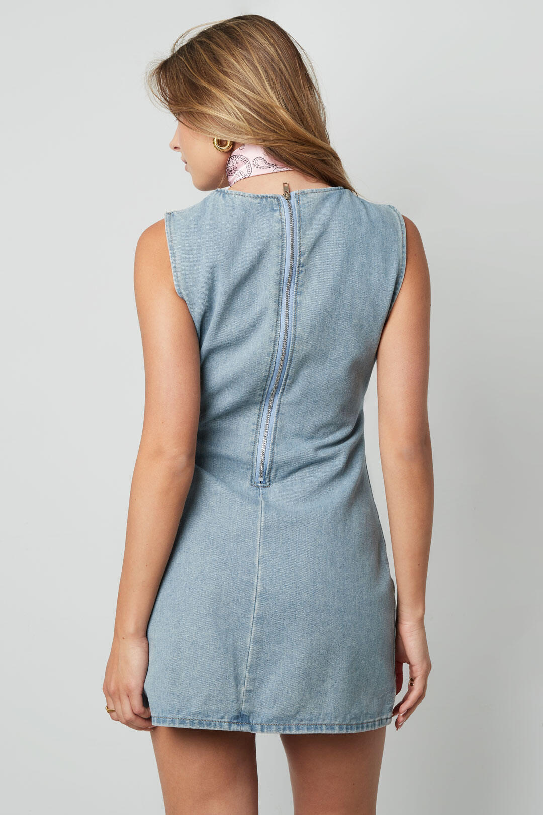 Chic Light Blue Cotton Mini Dress for Summer