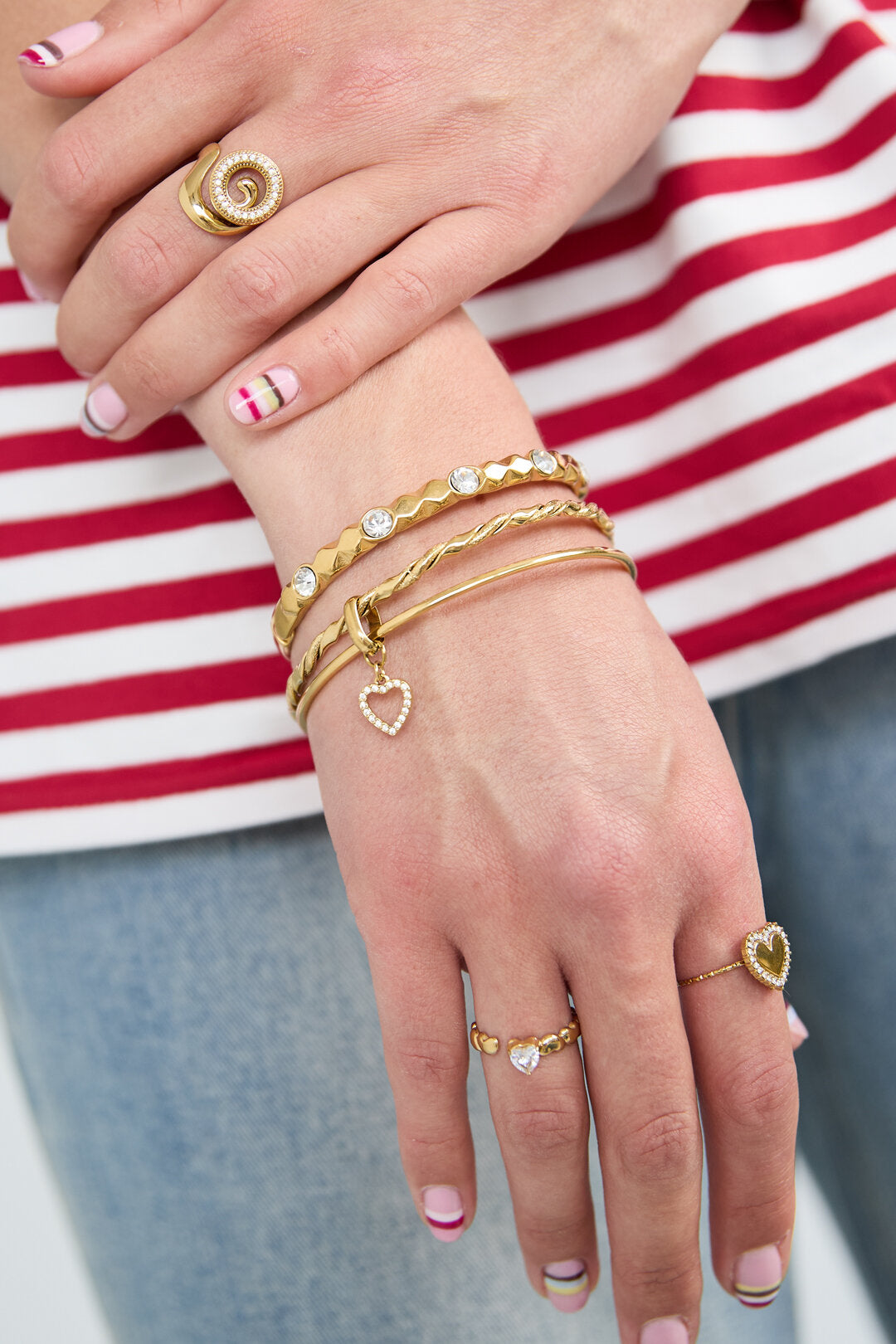 Elegant Gold Color Stainless Steel Bangle with Rhinestones