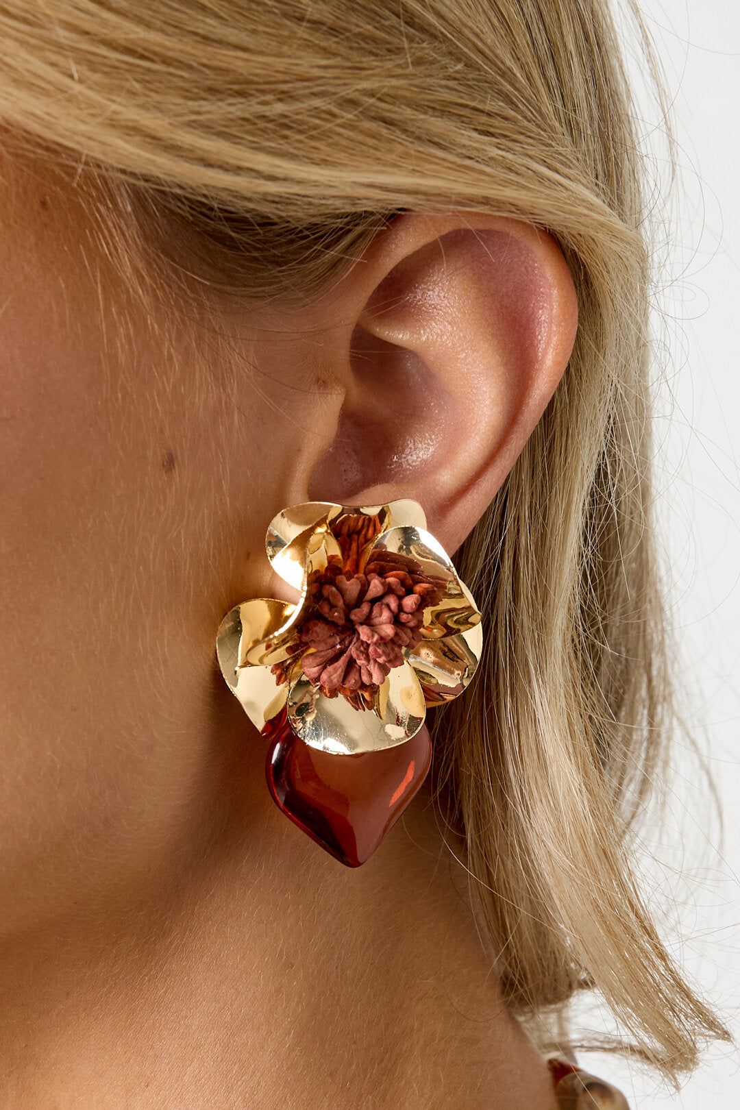 Elegant Flower Heart Drop Earrings for Fall/Winter