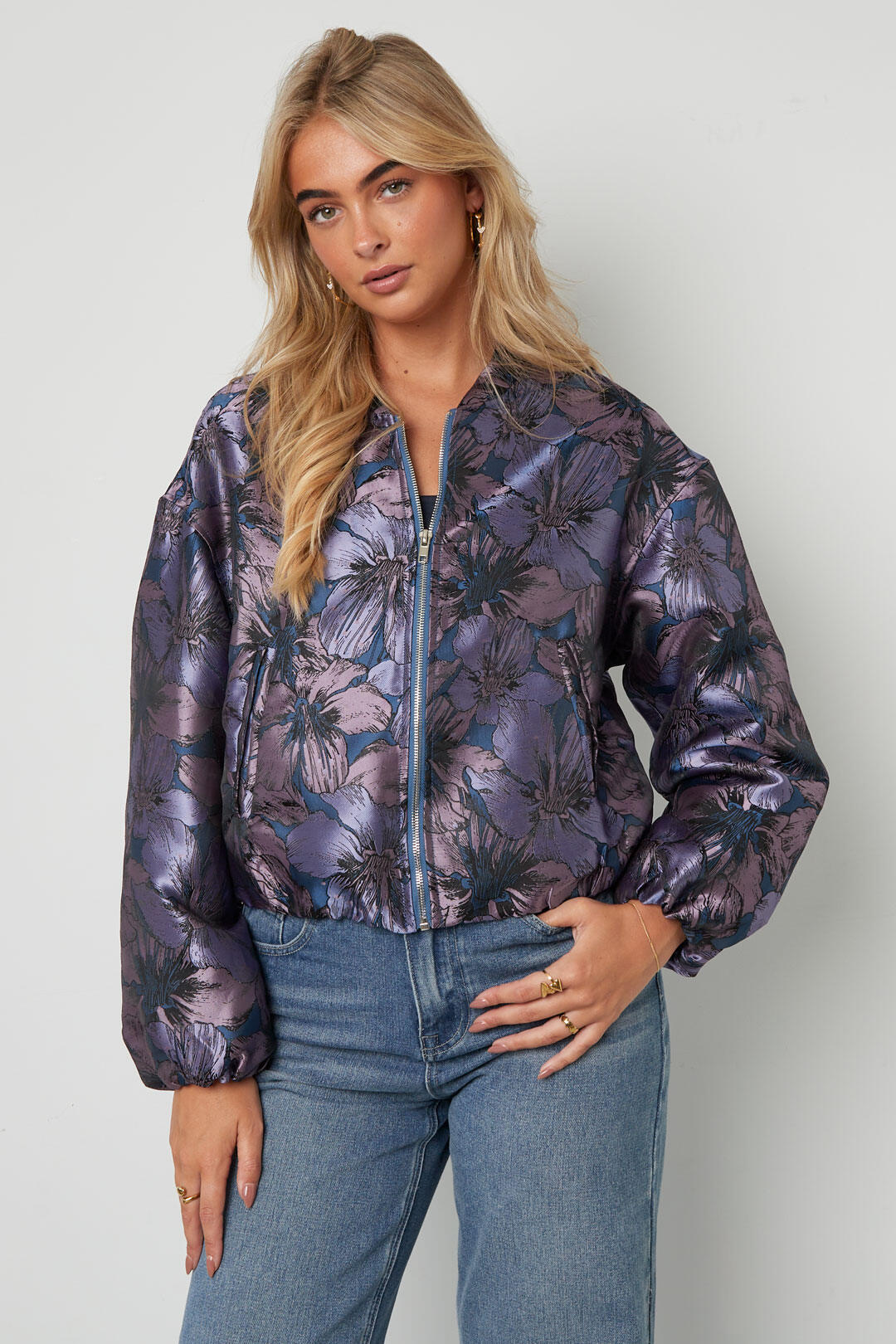 Chic Floral Print Woven Jacket for Fall/Winter