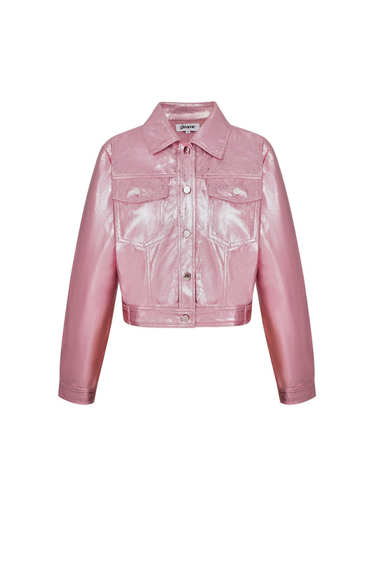 Stylish Pink PU Jacket for Women