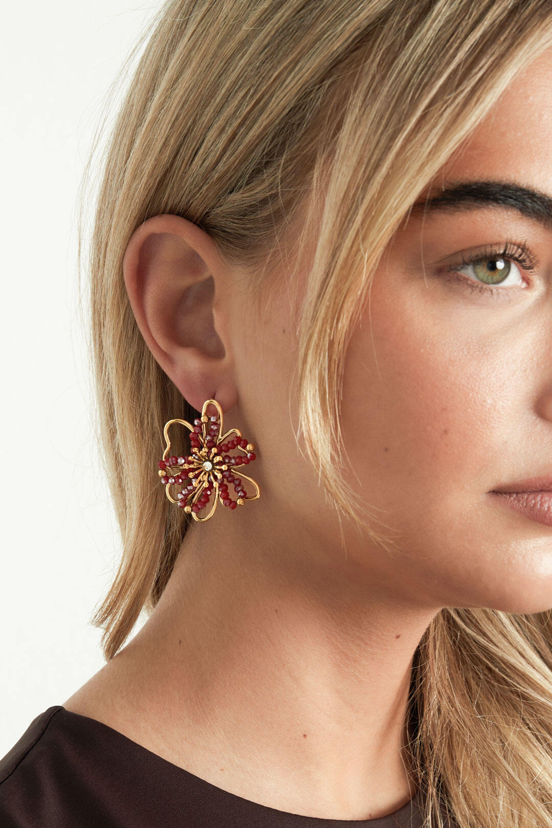 Stylish Orange & Wine Red Crystal Stud Earrings