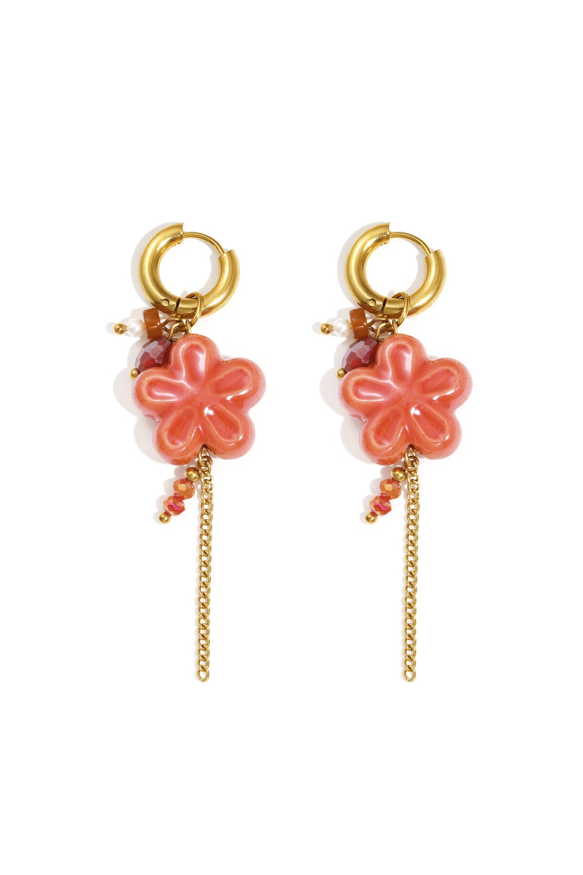 Elegant Red and Dark Brown Flower Drop Earrings