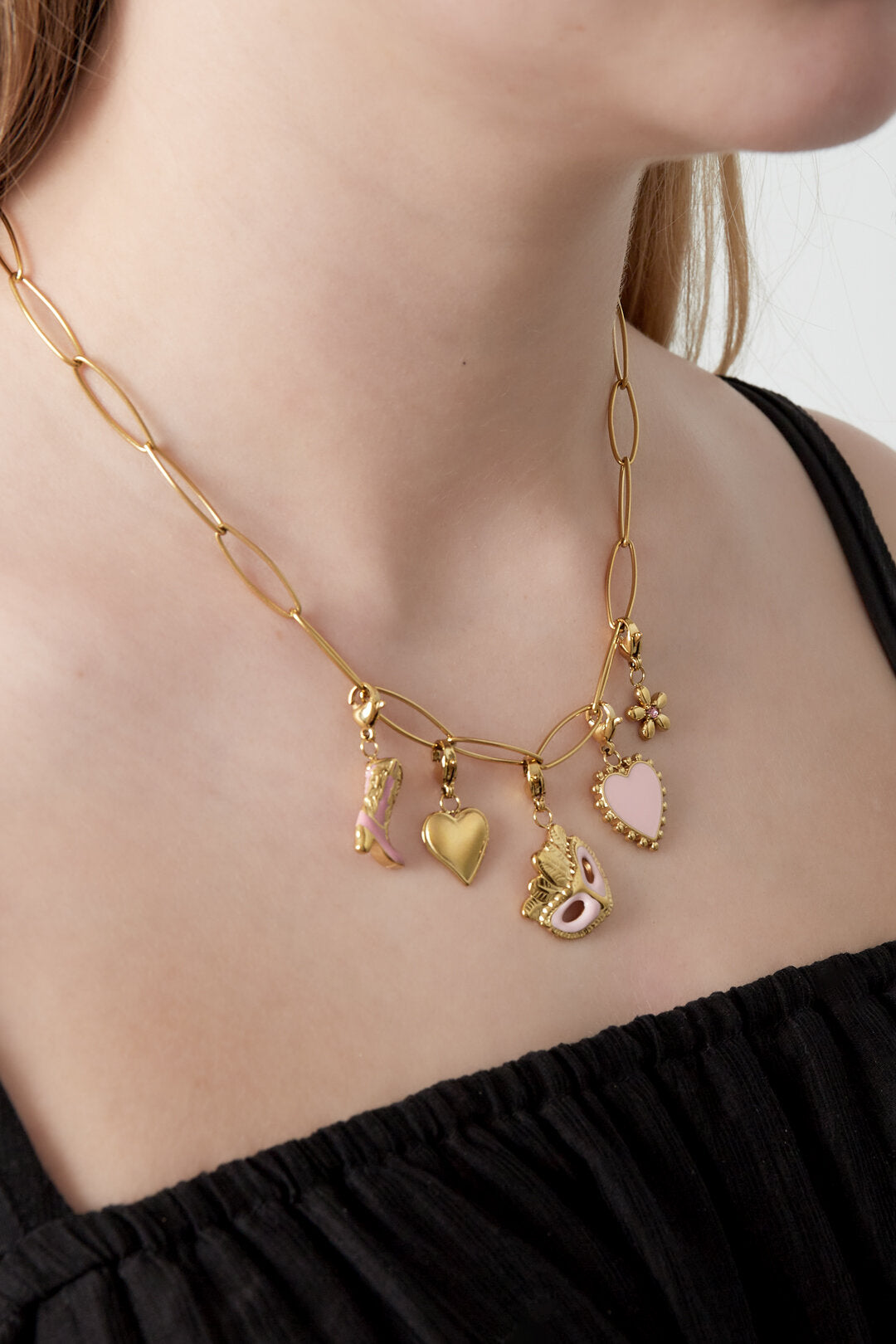 Elegant 14K Gold Plated Flower Heart Necklace