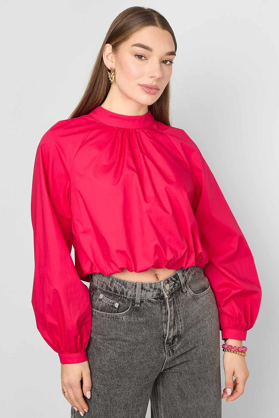 Gimme Cotton Woven Casual Long Sleeve Tops