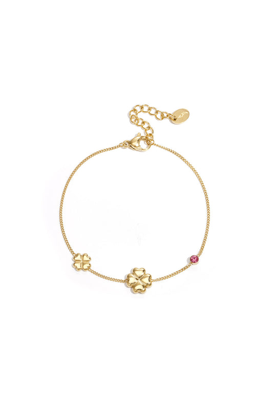 Charming Pink & Green Clover Bracelet for Daily Wear