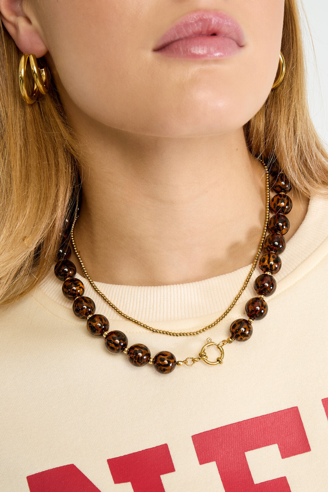 Retro Leopard Print Beaded Necklace for Women