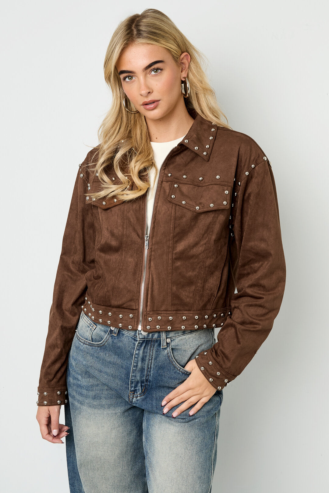 Elegant Khaki & Dark Brown Woven Jacket for Fall/Winter