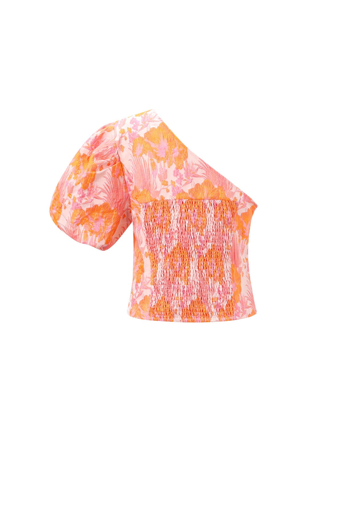 Elegant Floral Print Orange Short Sleeve Top for Spring/Summer