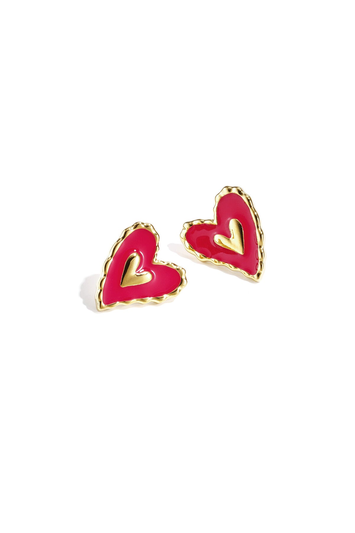 Gold Heart Stud Earrings for Valentine's Day