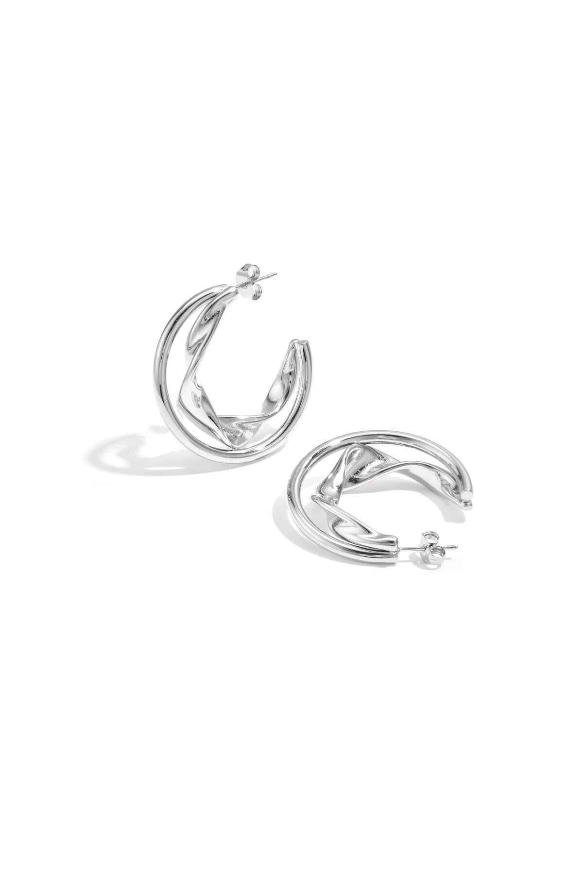 Stylish Stainless Steel Hoop Earrings - Silver & Gold