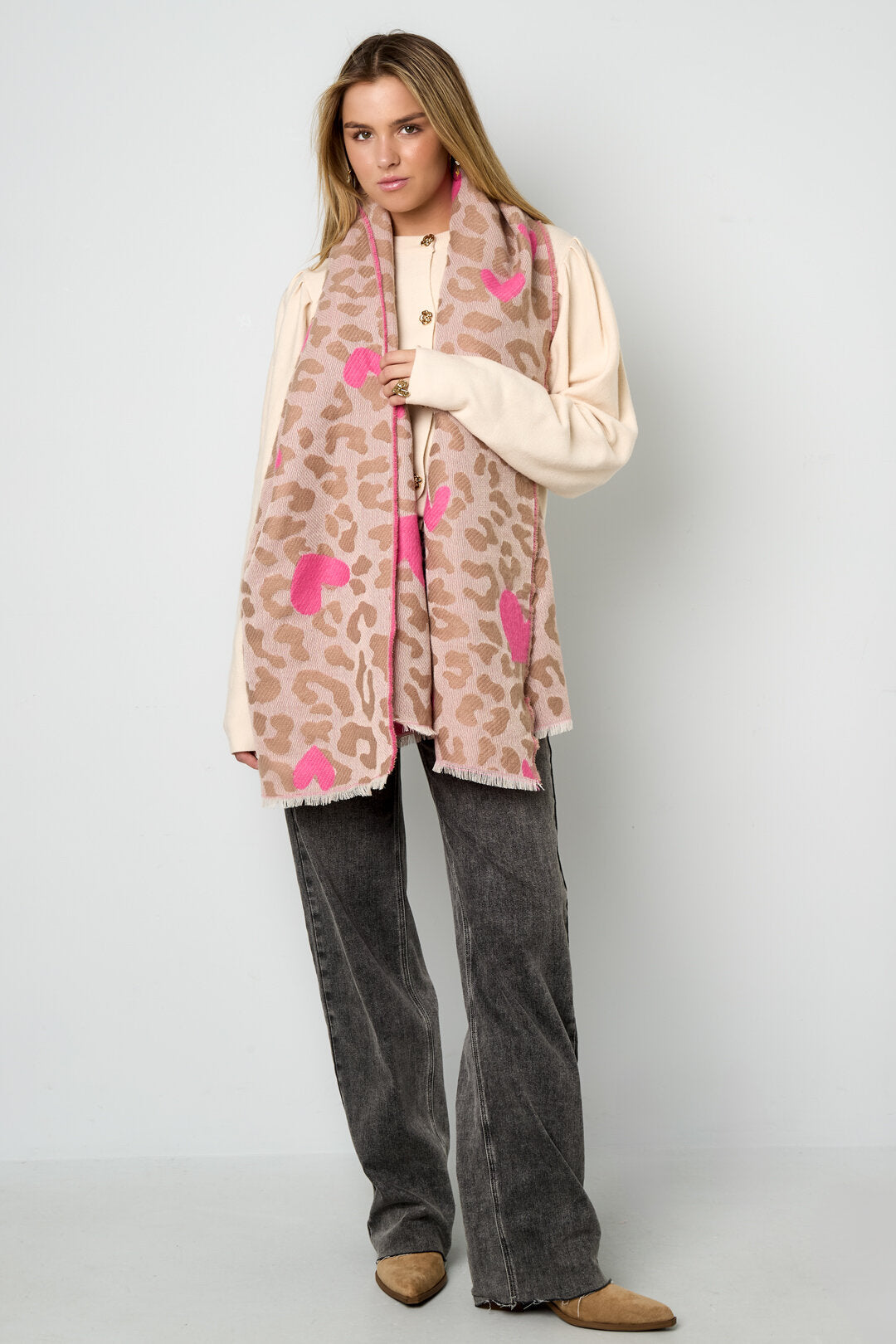 Soft Heart-Print Winter Scarf for Women - Casual & Cozy