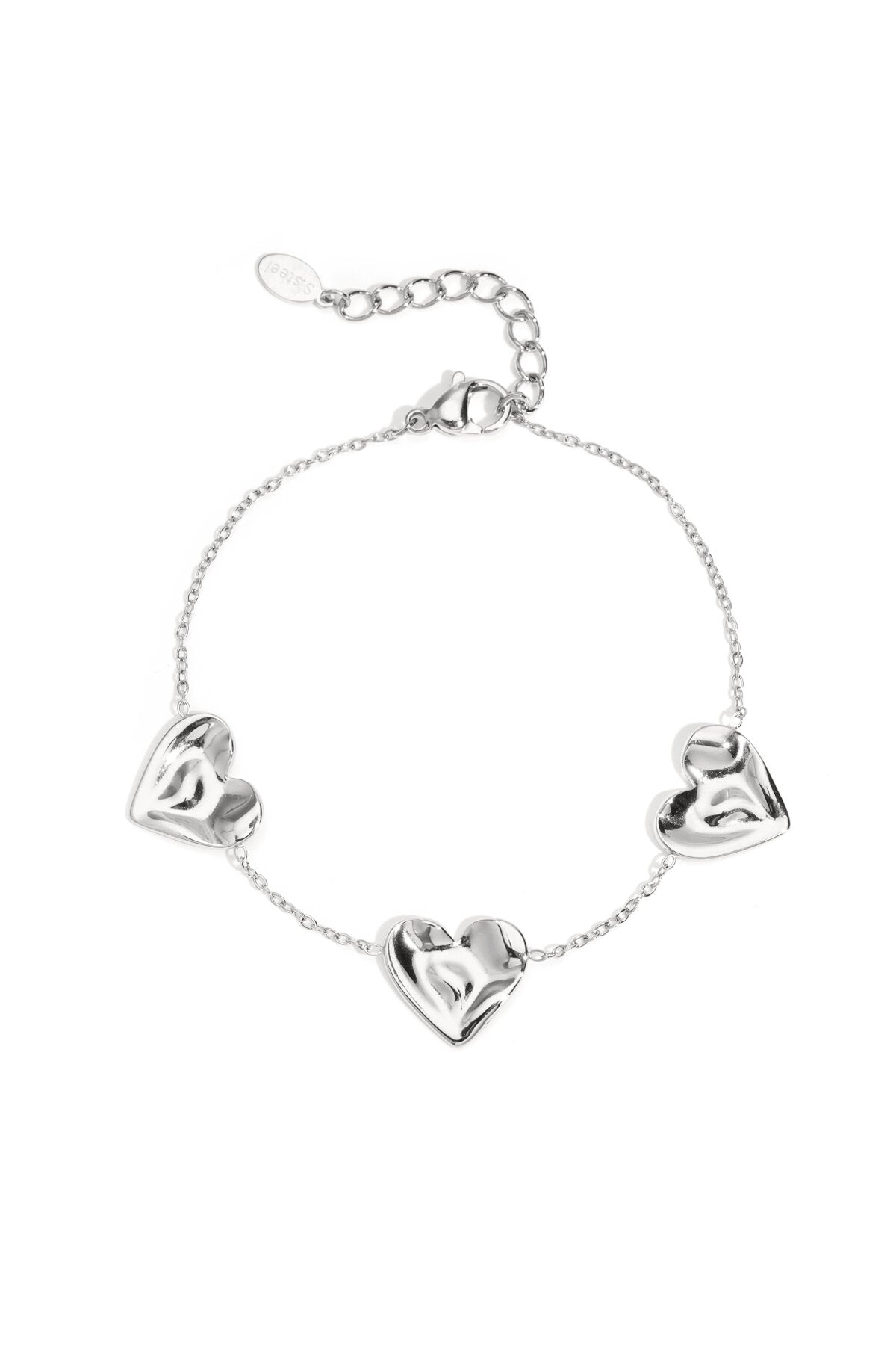 Elegant Heart Charm Bracelet for Women, Stainless Steel
