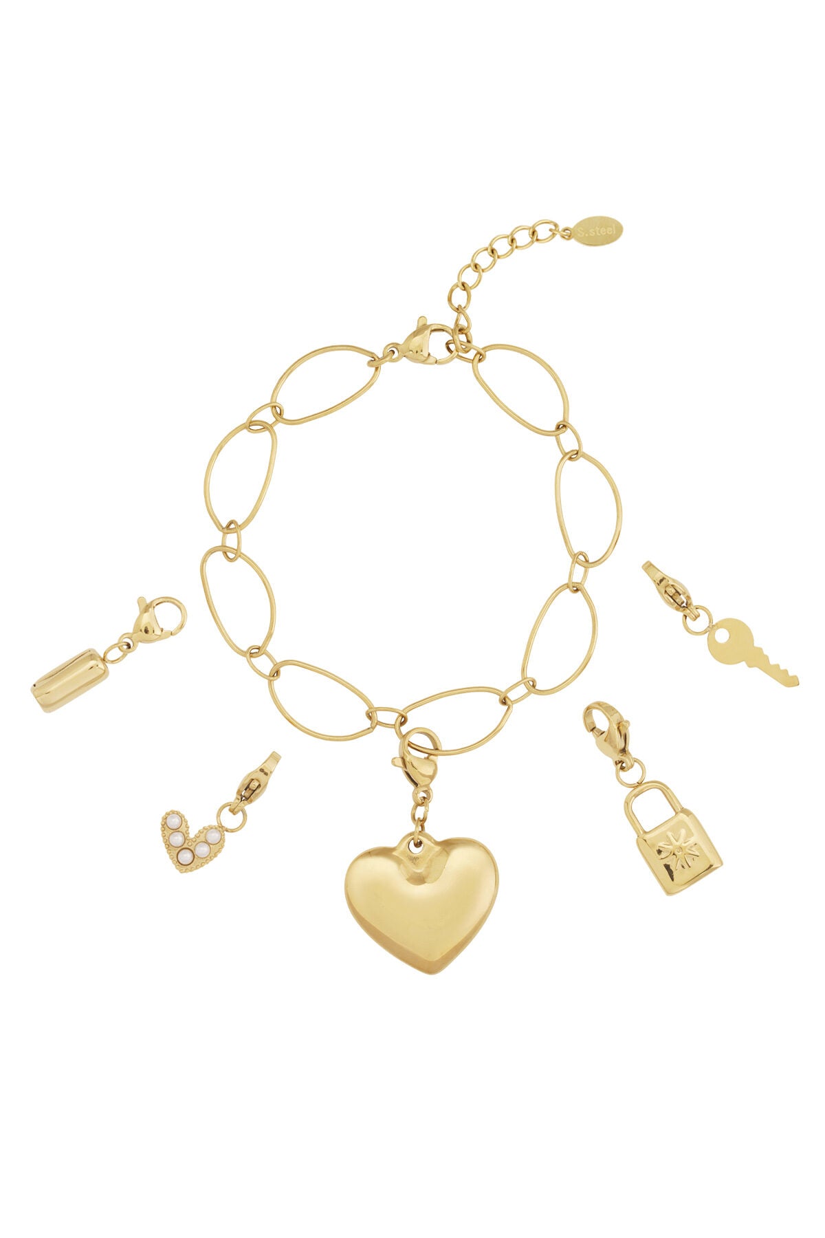 Elegant 14K Gold Plated Heart Charm Bracelet for Women