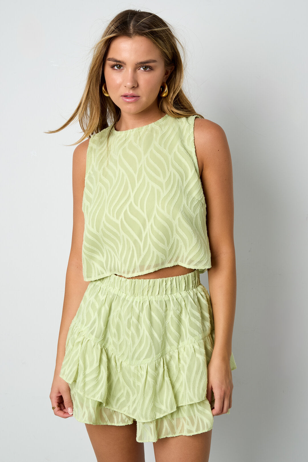 Elegant Spring/Summer Woven Pantskirt - Green, Black, Off-White