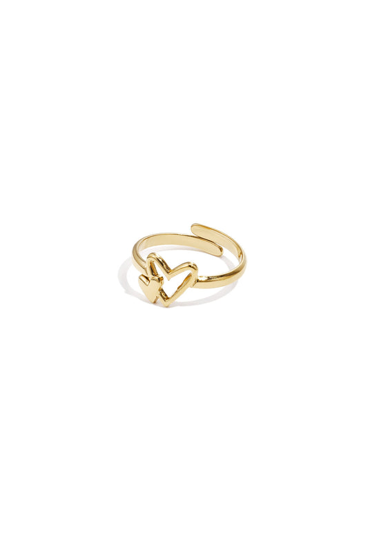 Elegant Adjustable Heart Ring - Silver & Gold