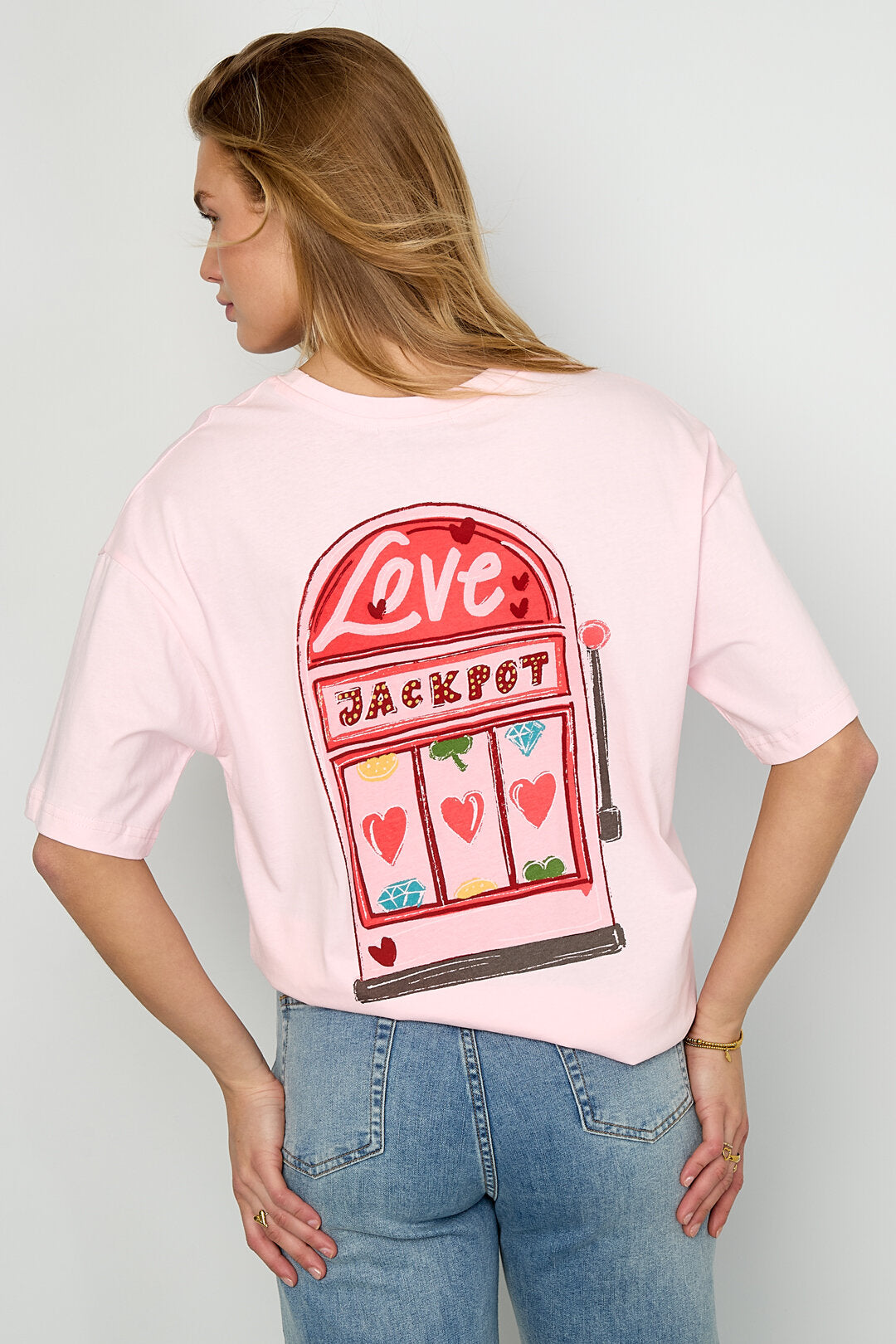 Gimme Heart Knitted Cotton T-Shirt - Pink & White
