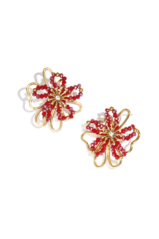 Stylish Orange & Wine Red Crystal Stud Earrings