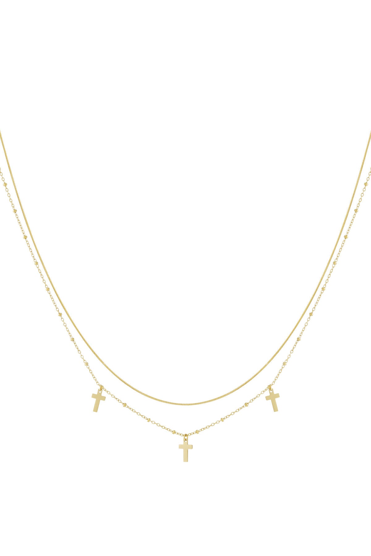 Elegant Multi-Layered Cross Necklace in Silver & Gold