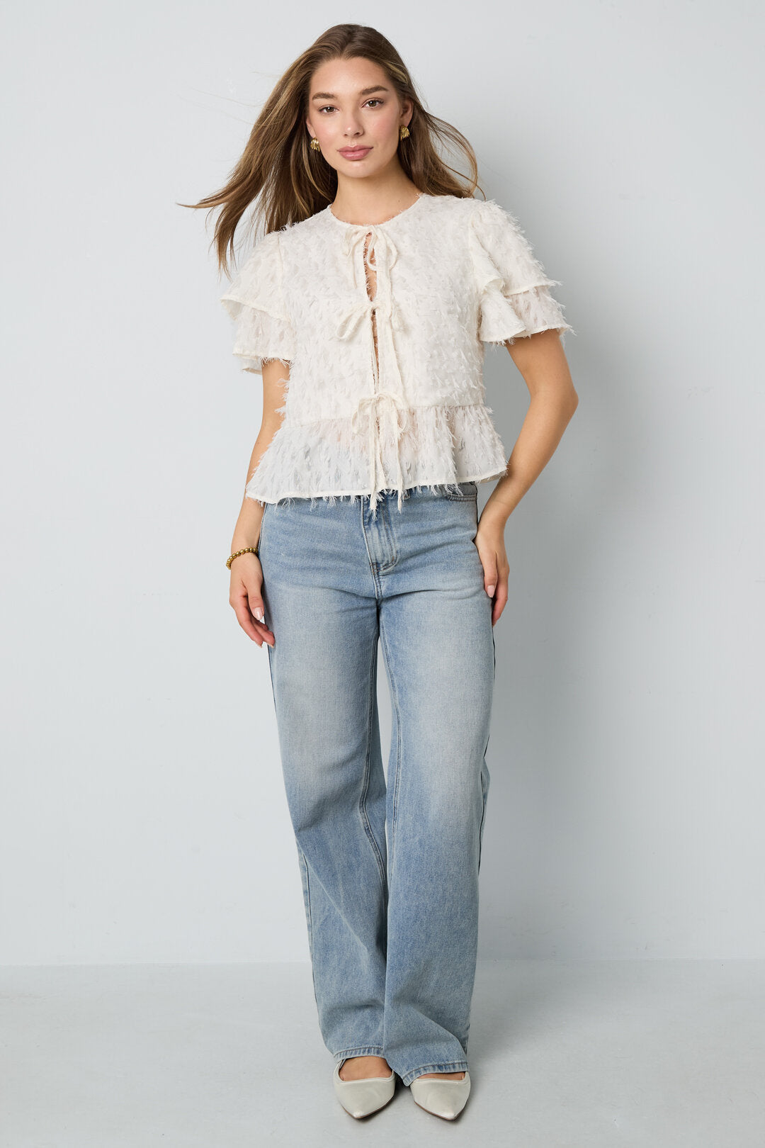 Elegant Tie-Up Short Sleeve Top for Spring/Summer
