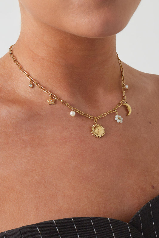 Elegant Sun Star Moon Pendant Necklace - Casual Chic
