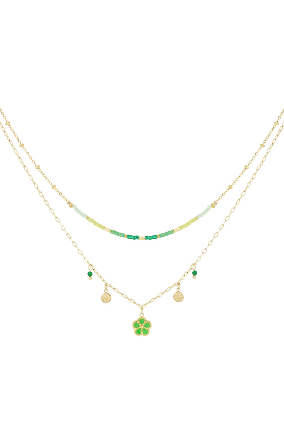 Elegant Multi-Layered Green & Fuchsia Necklace