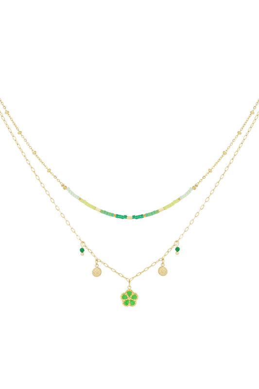 Elegant Multi-Layered Green & Fuchsia Necklace