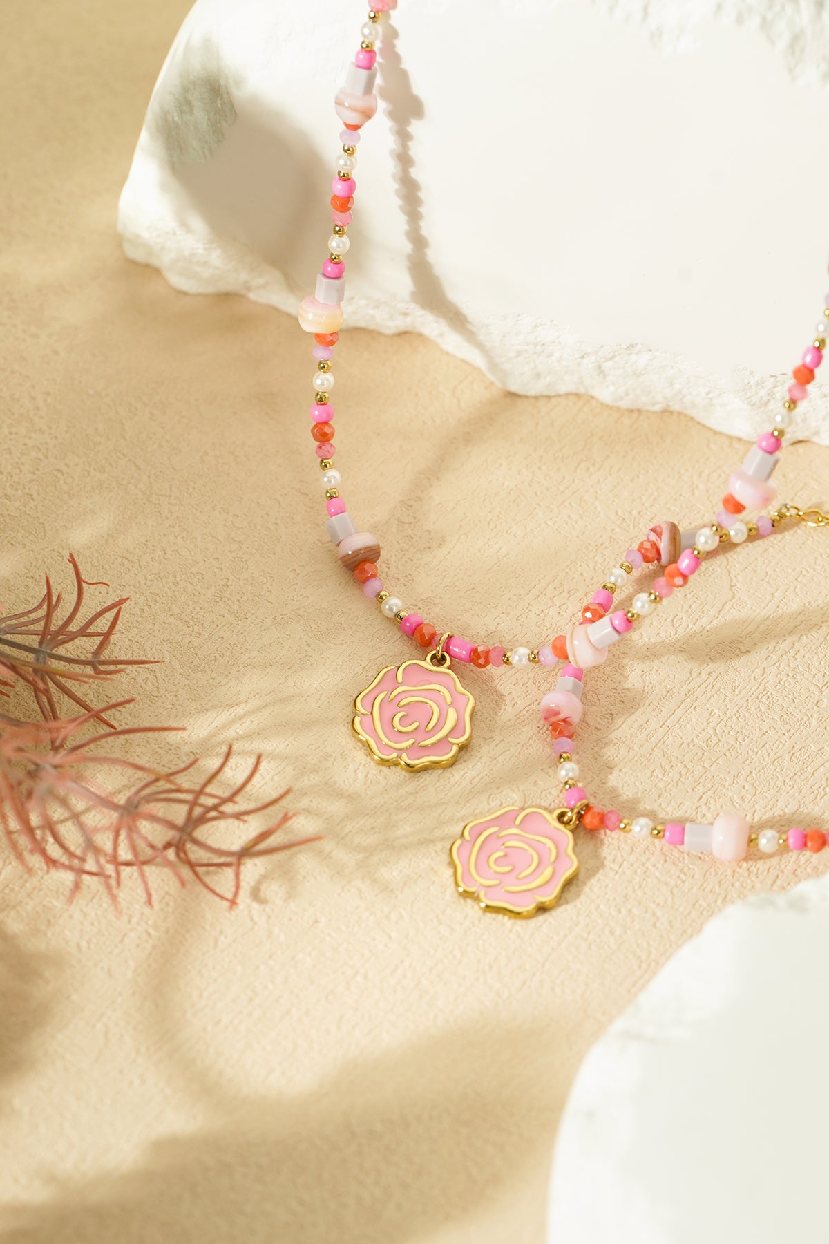 Chic Pink Beaded Bracelet in 304S Steel
