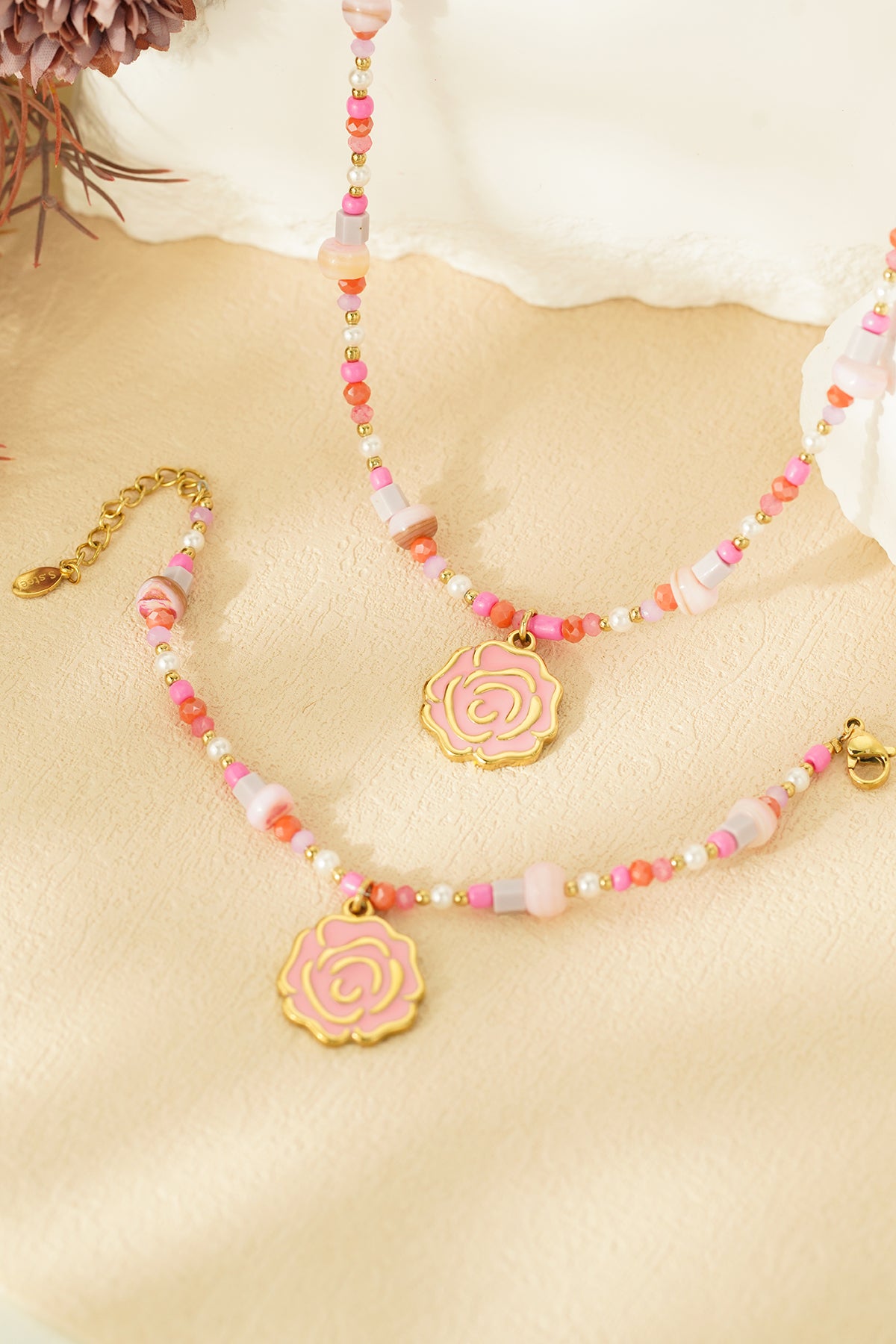 Elegant Pink Beaded Necklace for Spring/Summer