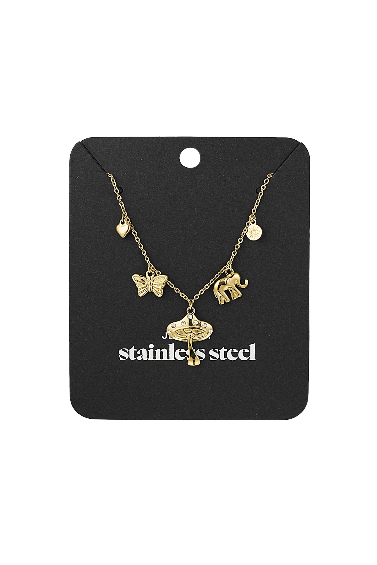 Elegant Heart & Butterfly Pendant Necklace - All Fit