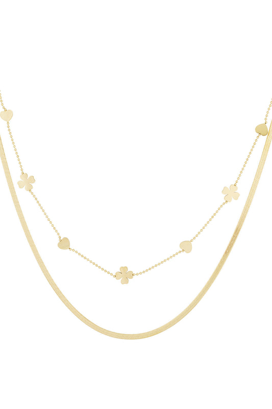 Stylish Multi-Layered Clover Necklace in Silver & Gold