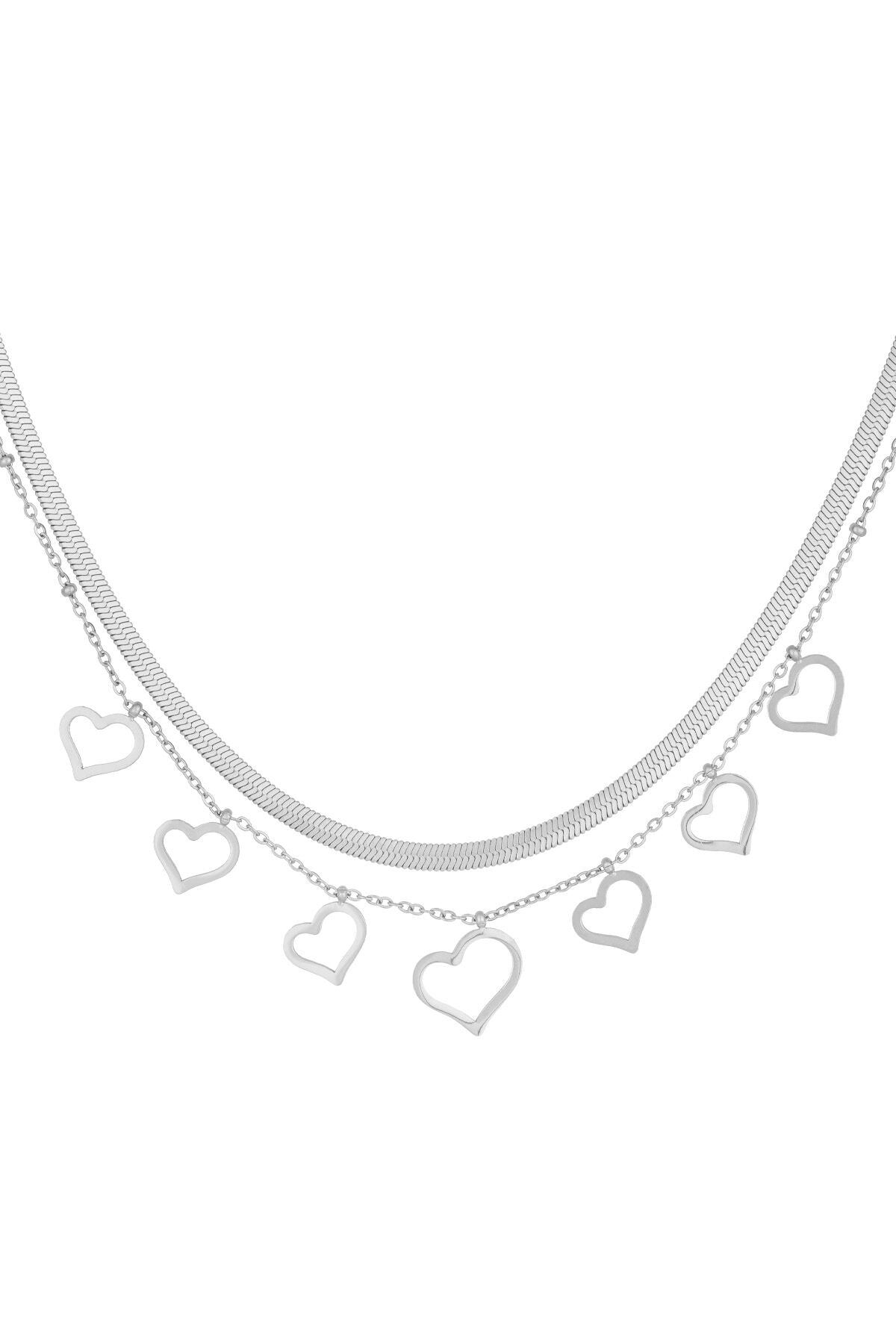 Elegant Multi-Layered Heart Necklace in Silver & Gold