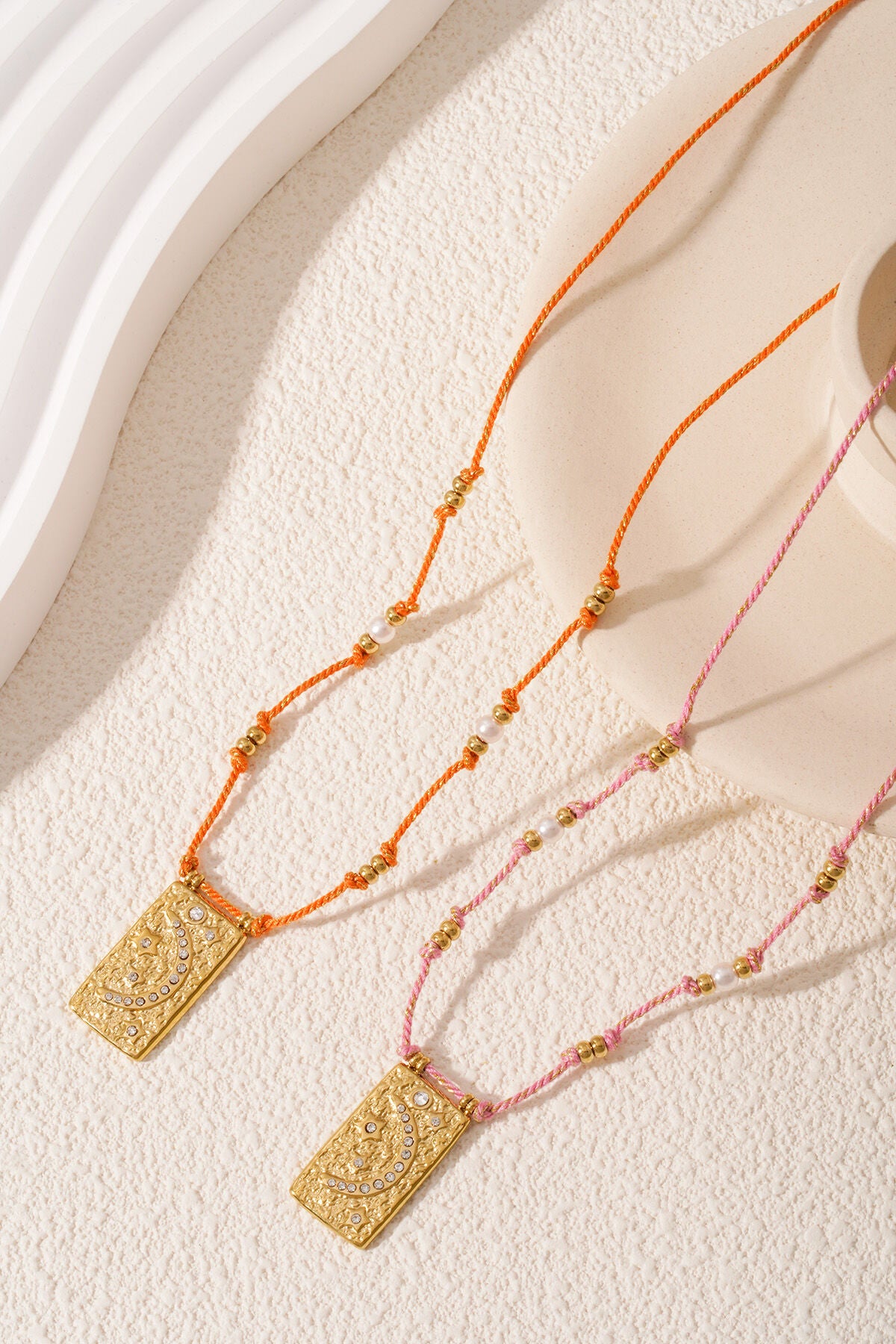 Elegant Braided Necklace in Orange and Fuchsia