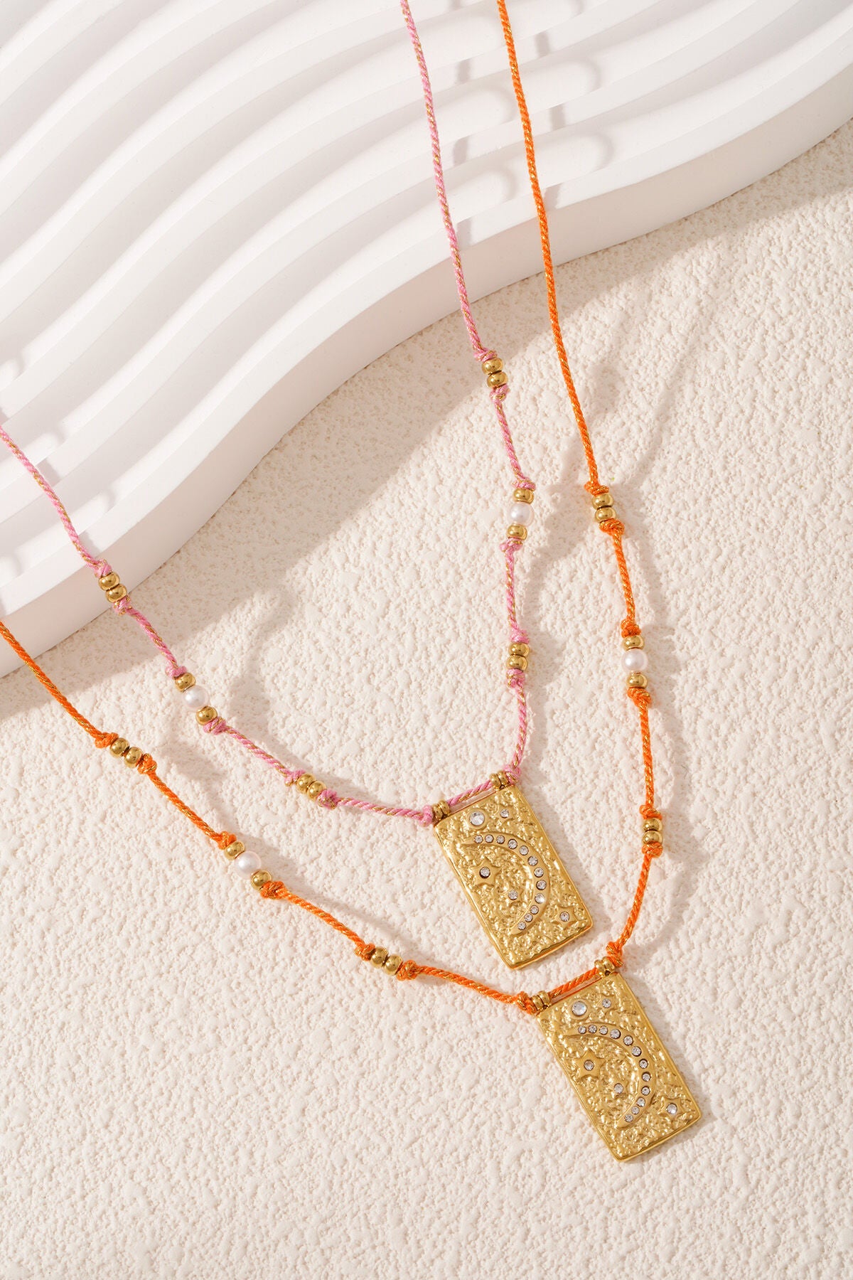 Elegant Braided Necklace in Orange and Fuchsia