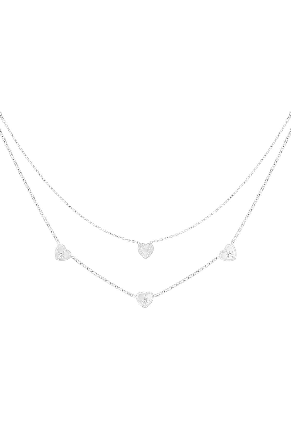 Elegant Multi-Layered Heart Necklace in Silver & Gold