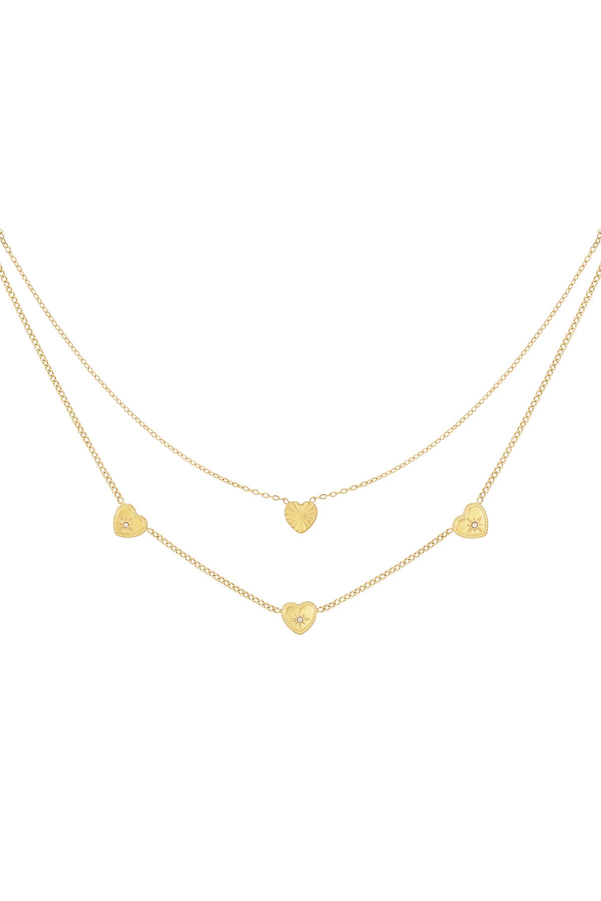 Elegant Multi-Layered Heart Necklace in Silver & Gold