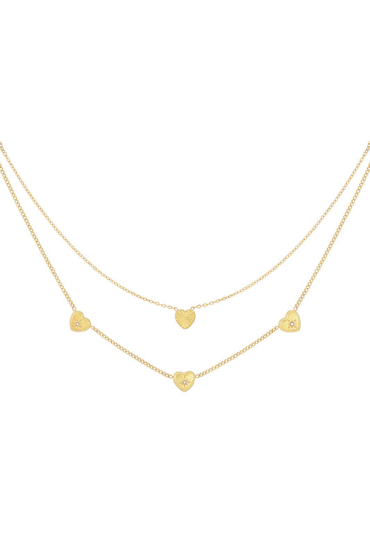Elegant Multi-Layered Heart Necklace in Silver & Gold