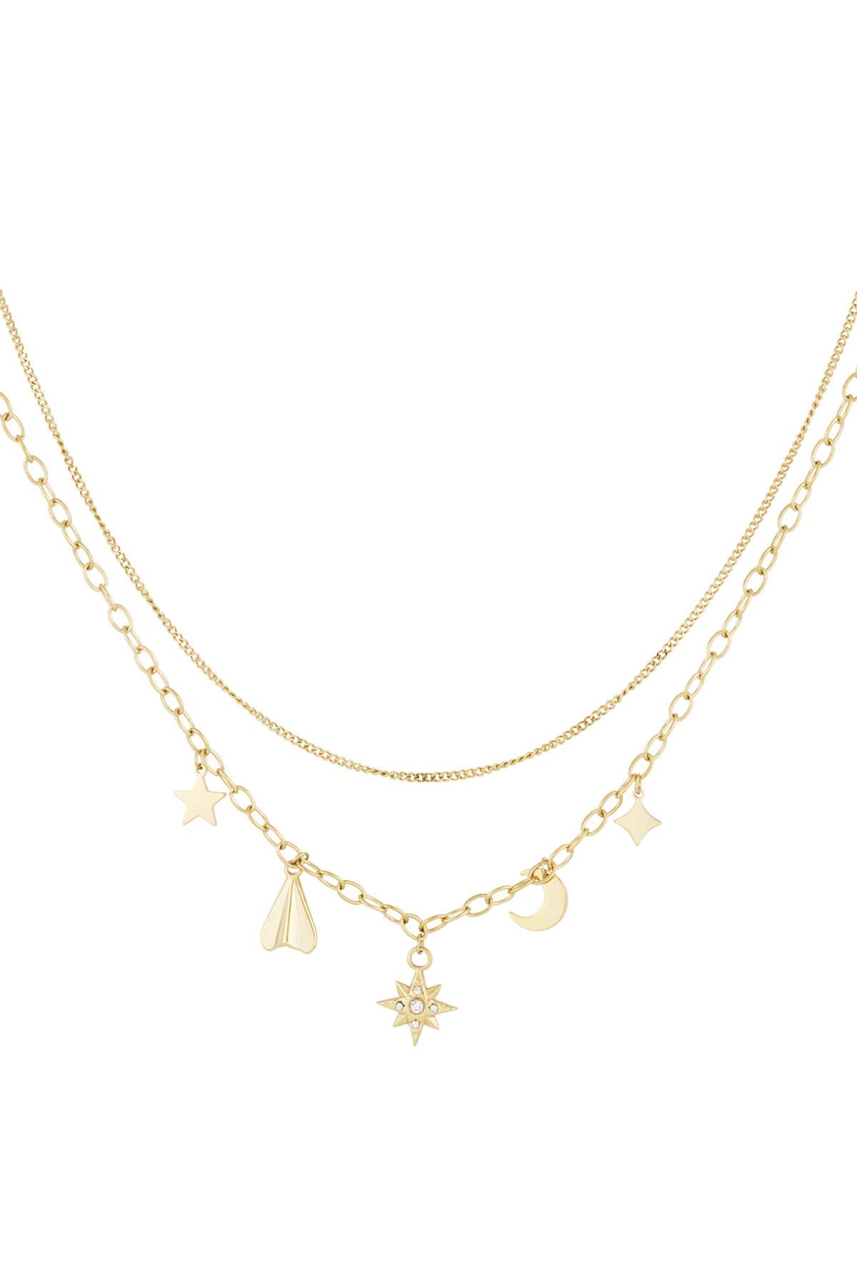 Elegant Multi-Layered Necklace in Silver and Gold