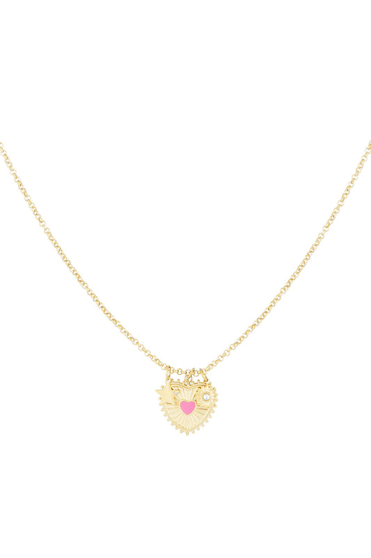 Elegant Heart Pendant Necklace, Pink & Silver, Casual Daily Wear