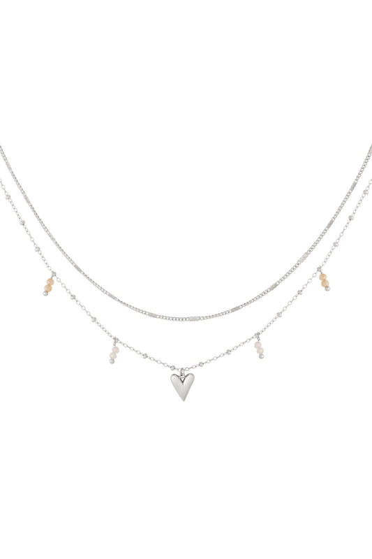 Elegant Multi-Layered Heart Necklace in Silver & Gold