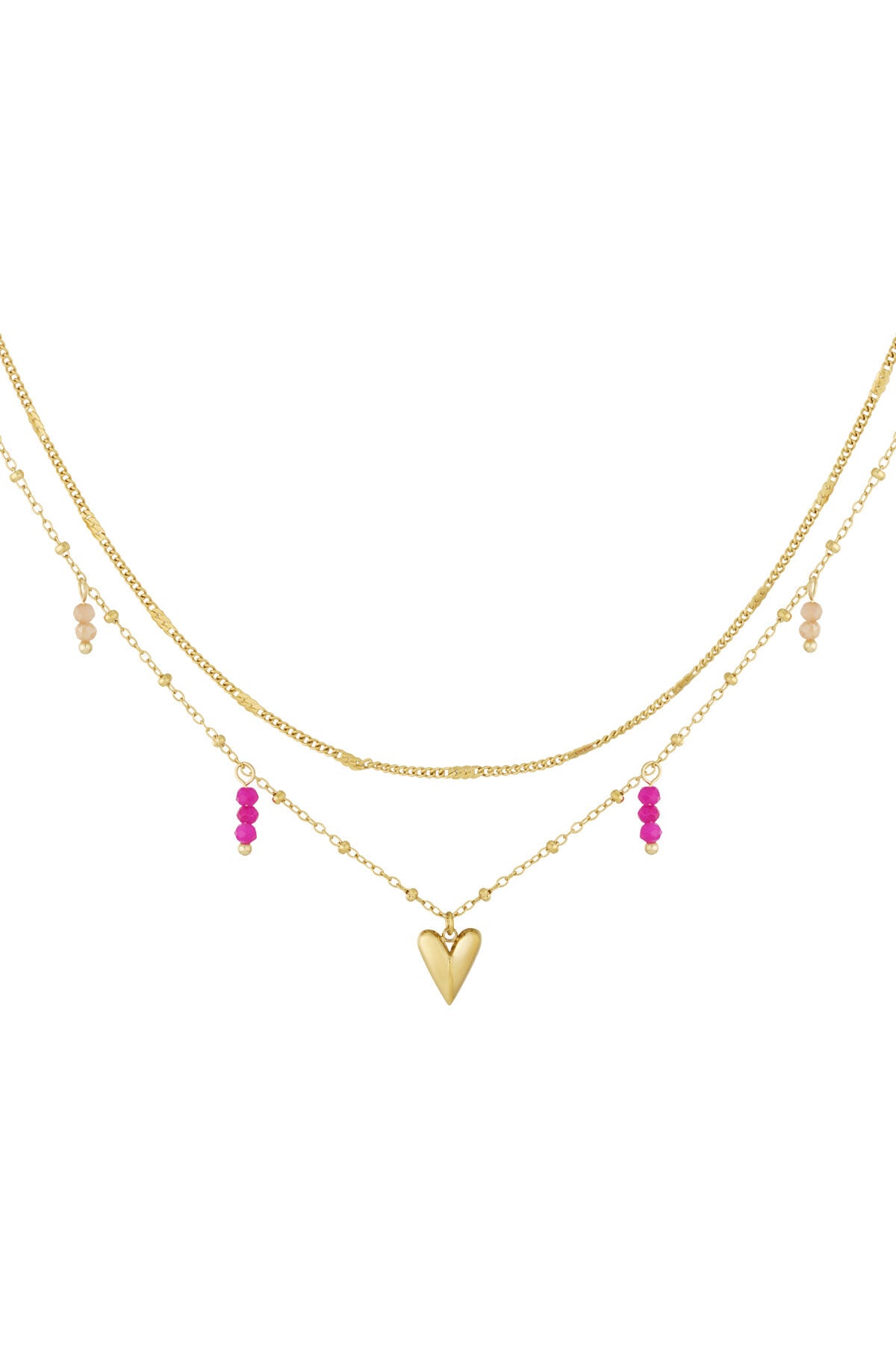 Elegant Multi-Layered Heart Necklace in Silver & Gold