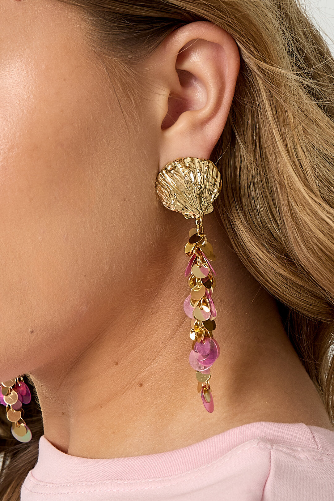 Elegant Dangle Earrings in Orange, Pink, and Gold