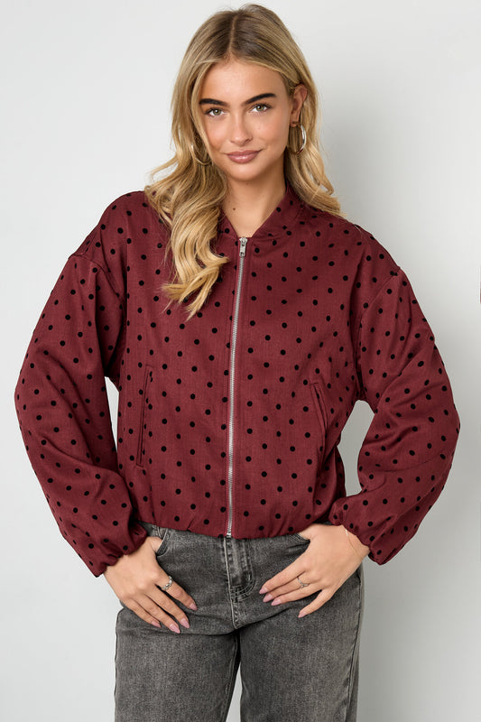 Wine Red & Dark Brown Polka Dot Winter Jacket