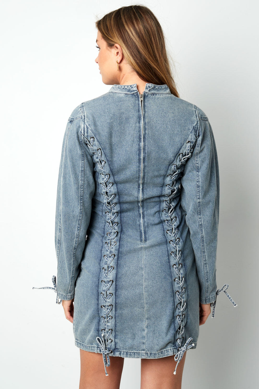 Elegant Blue Cotton Denim Dress for Spring/Summer