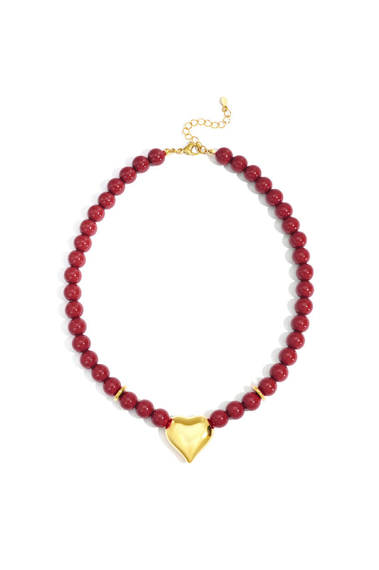 Charming Heart Beads Short Necklace for Women - Crimson & Coffee Brown