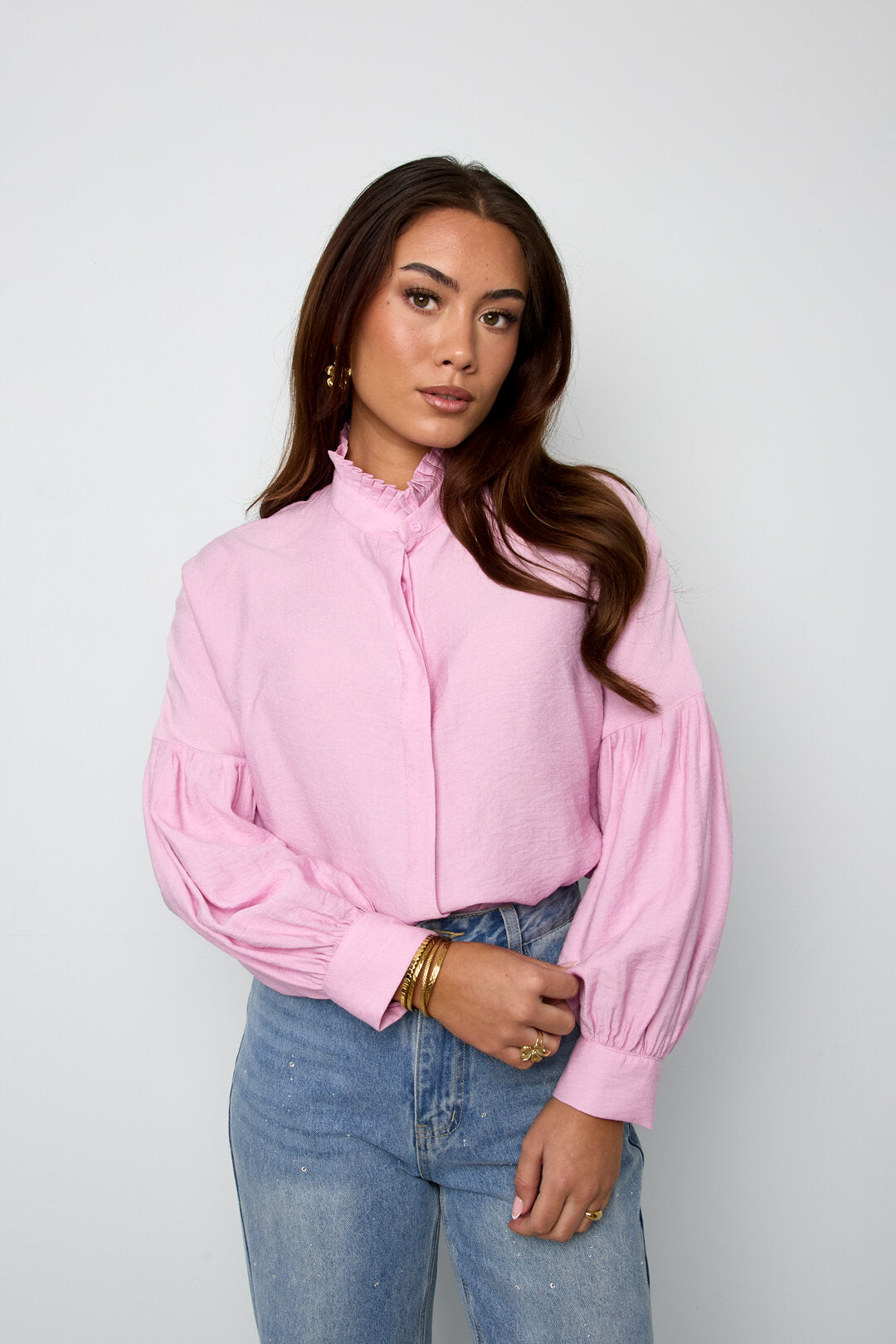 Elegant Spring Blouse in Pink and White