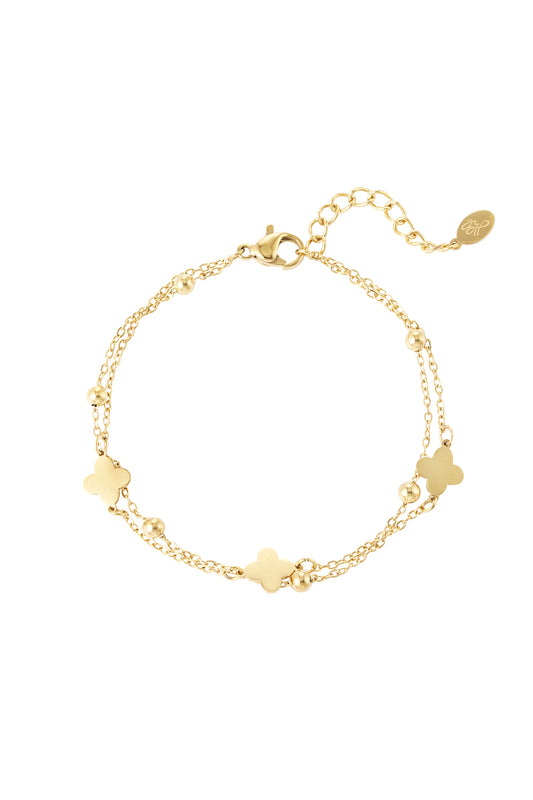 dubbele armband klaver/bolletjes