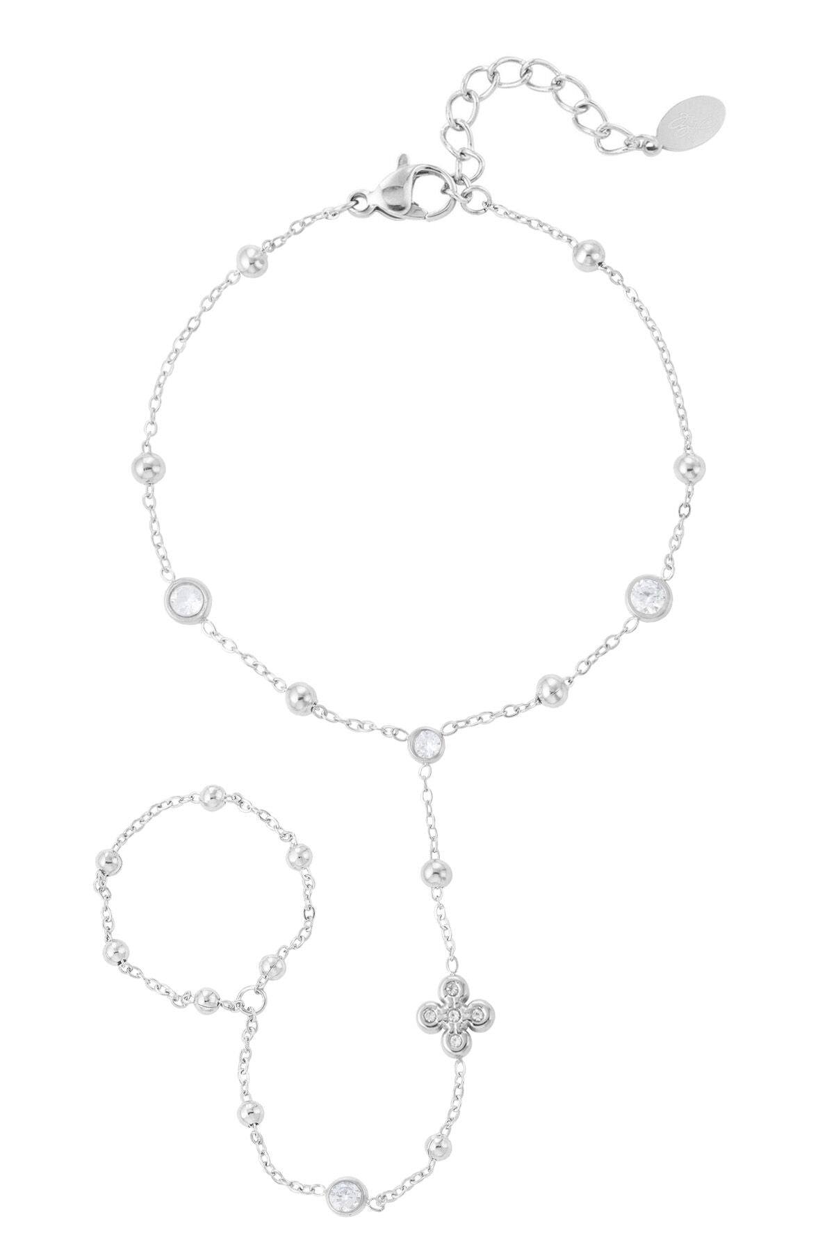 Elegant Hand Chain Bracelet in Silver & Gold