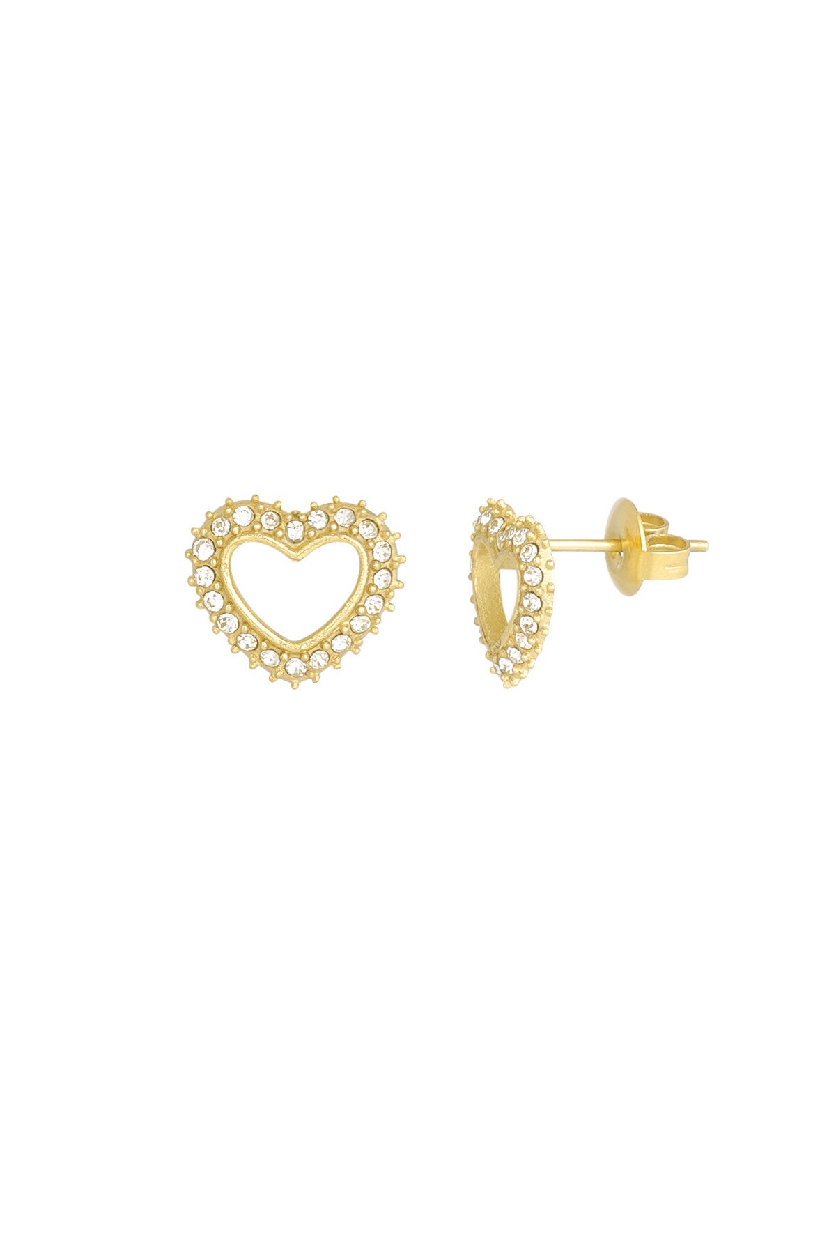 Elegant Heart-Shaped Rhinestone Stud Earrings - Silver & Gold